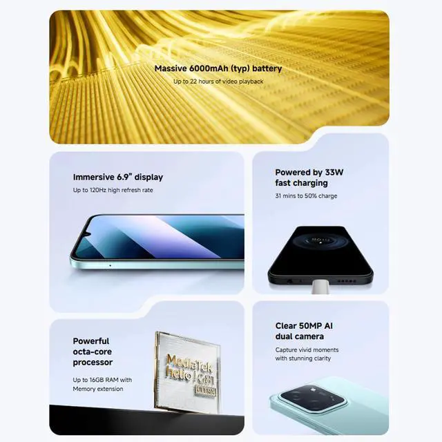 Alt view image 5 of 7 - XIAOMI Poco C85 4G LTE (Compatible with Tmobile Tello Mint Metro & Global) Unlocked Dual SIM 6.9" 50MP Model 25078PC3EG International Version (256GB+8GB, Black)
