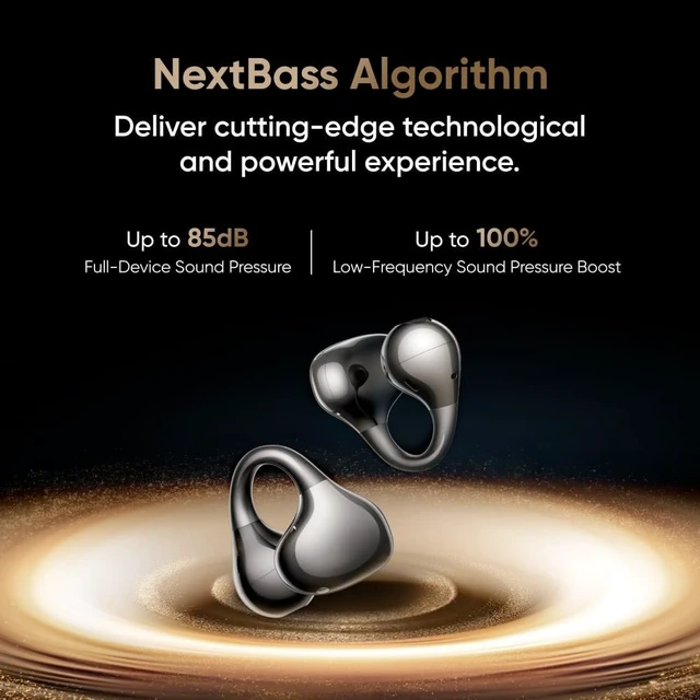Alt view image 6 of 7 - Realme Buds Clip Open-Ear Wireless Earbuds, 11mm Dual Magnet Drivers, 3D Spatial Audio, 36H Playtime, AI ENC, IP55, 45ms Low Latency (Titanium Gold)