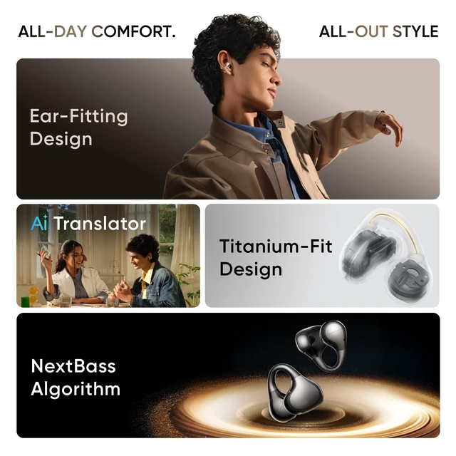 Alt view image 2 of 7 - Realme Buds Clip Open-Ear Wireless Earbuds, 11mm Dual Magnet Drivers, 3D Spatial Audio, 36H Playtime, AI ENC, IP55, 45ms Low Latency (Titanium Gold)
