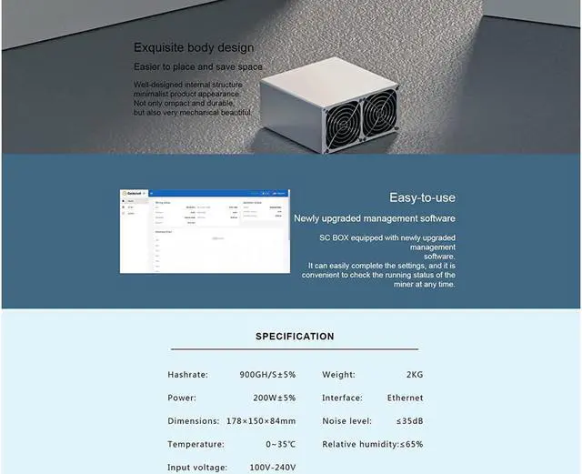 Alt view image 4 of 7 - NEW Goldshell SC BOX (With PSU) 900Gh/s Simple Mining Machine Low Noise Miner Small Home Riching