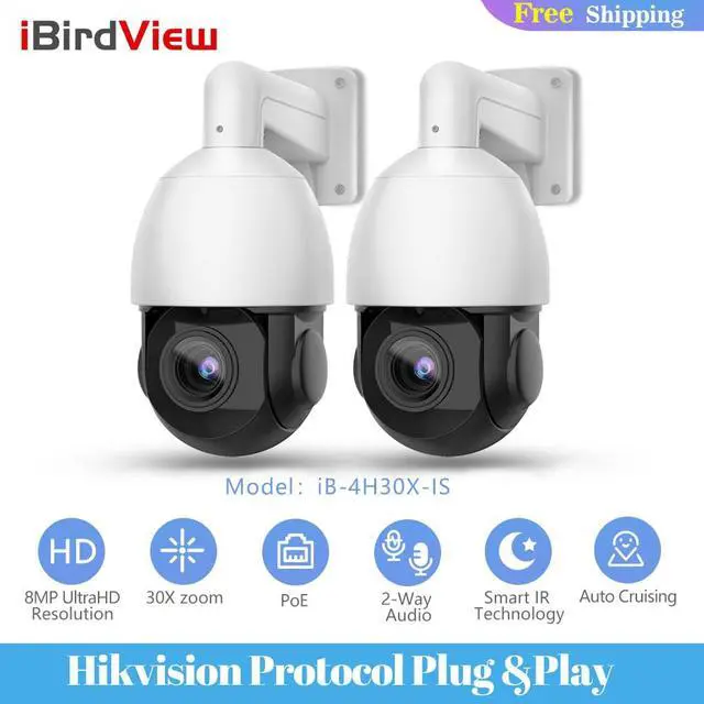 Main image of iBirdView Hikvision Compatiable 4K 8MP 30X POE PTZ Speed Dome Two-way intercom IP Camera Optical Zoom IR 50-80M Outdoor Smart Detection Human Vehicle Security Network Camera 2 Cameras White