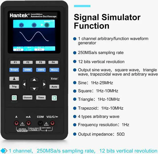 Alt view image 3 of 7 - Hantek 2D82Auto Automotive Diagnostic 80MHz Oscilloscope 4in1 2CH+Multimeter+AWG (Hantek 2D82 Auto I)