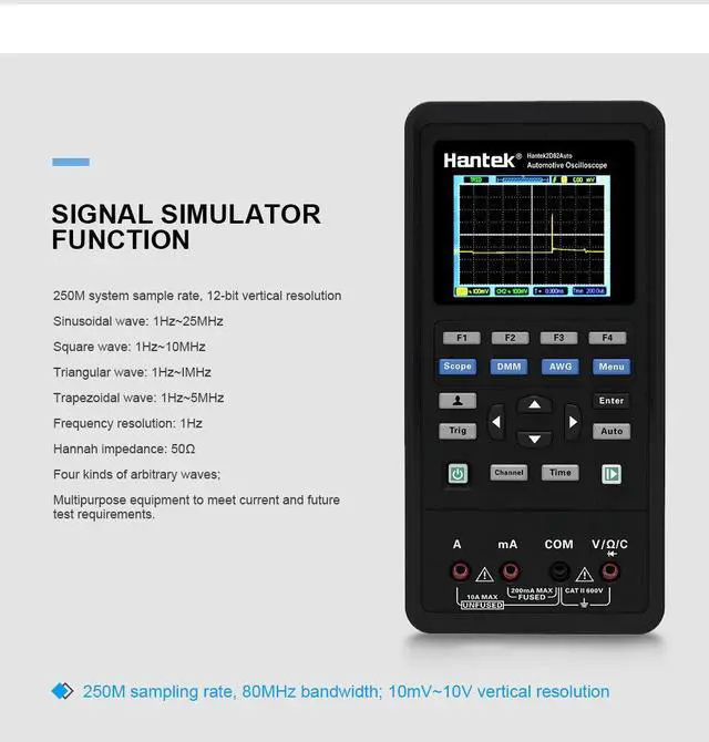Alt view image 4 of 7 - Hantek 2D82Auto Automotive Diagnostic 80MHz Oscilloscope 4in1 2CH+Multimeter+AWG (Hantek 2D82 Auto I)