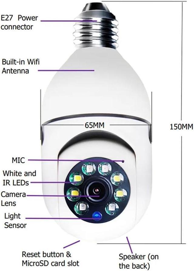 Caméras IP Yiiot E27 Surveillance Ampoule Caméra Vision Nocturne