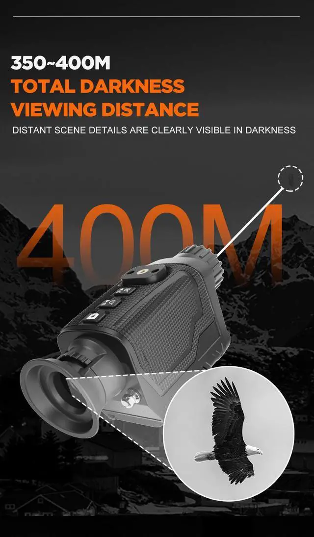 Alt view image 2 of 7 - NV8260 Night Vision Head-mounted Monocular 400M Infrared Range 4K 1080P HD 8X Digital Zoom IP54 Waterproof Built-in battery