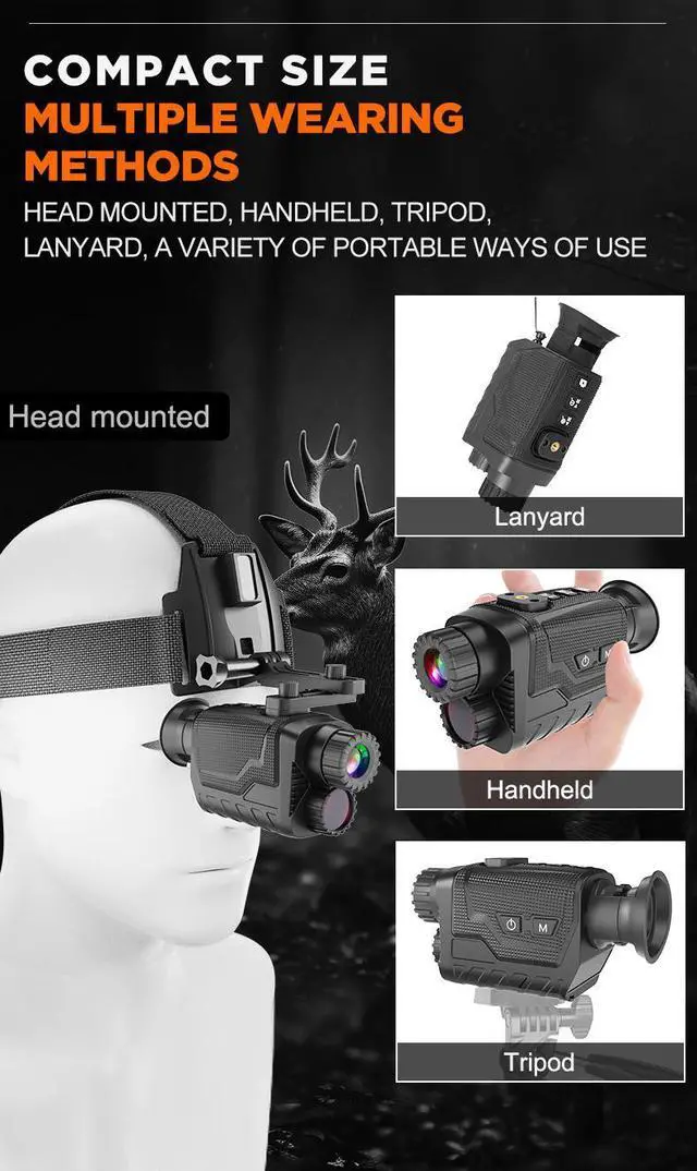 Alt view image 4 of 7 - NV8260 Night Vision Head-mounted Monocular 400M Infrared Range 4K 1080P HD 8X Digital Zoom IP54 Waterproof Built-in battery