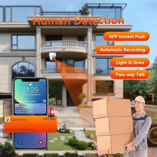 Alt view image 6 of 7 - MECARE 5MP POE PT WiFi Outdoor Security IP Camera Audio Mic Color Night Vision 64GB