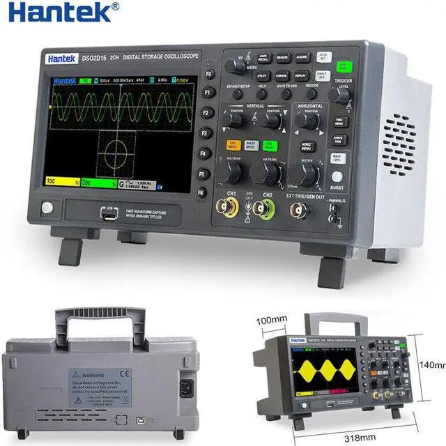 Main image of HanTek Digital Oscilloscope DSO2C10 USB Oscilloscope, Multimeter Tester, 2-Channel 100Mhz/150Mhz Storage DSO2C15 DSO2D10 DSO2D15
