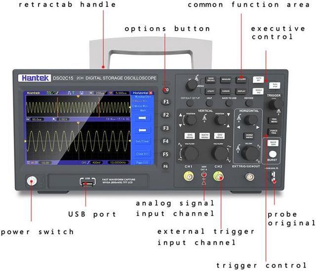 Alt view image 5 of 7 - HanTek Digital Oscilloscope DSO2D15 USB Oscilloscope, Multimeter Tester, 2-Channel 100Mhz/150Mhz Storage DSO2C15 DSO2D10 DSO2C10