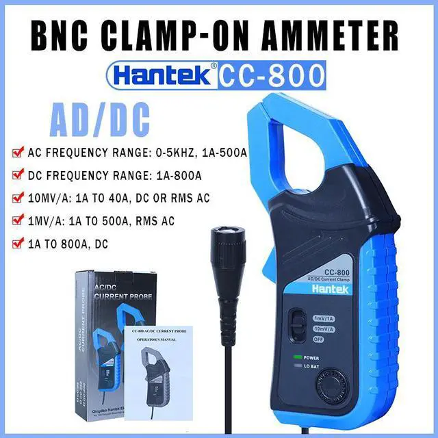 Alt view image 2 of 7 - Hantek Oscilloscope CC-800 AC/DC Current Clamp Probe 20KHz/400Hz Bandwidth 1mV/10mA 65A/650A/800A with BNC Plug