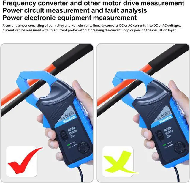 Alt view image 7 of 7 - Hantek Oscilloscope CC-800 AC/DC Current Clamp Probe 20KHz/400Hz Bandwidth 1mV/10mA 65A/650A/800A with BNC Plug