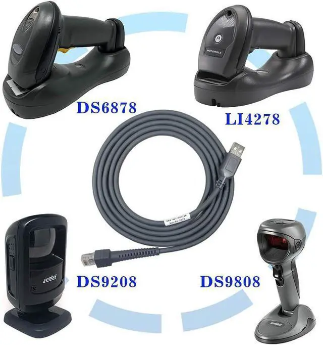 Alt view image 6 of 6 - 5-Pcs 7FT USB Cable for Motorola Symbol Barcode Scanner ls2208 CBA-U01-S07ZAR