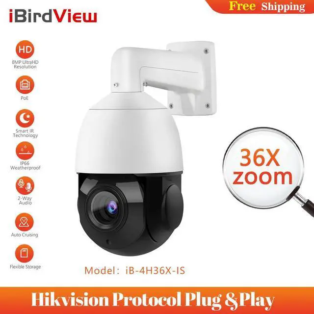 Main image of 360° 4K 8MP PTZ IP POE Dome Camera 36X Zoom 2Way Audio SD Card Slot Human Detect 512GB