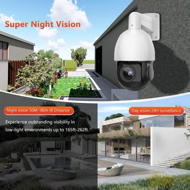 Alt view image 2 of 7 - 360° 4K 8MP PTZ IP POE Dome Camera 36X Zoom 2Way Audio SD Card Slot Human Detect 512GB