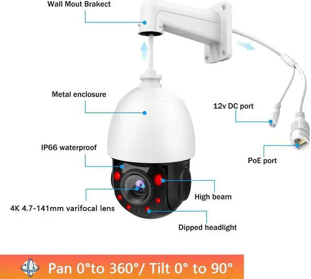 Alt view image 5 of 7 - 4K PoE PTZ Security Camera System 360° View 36X Optical Zoom Auto Tracking
