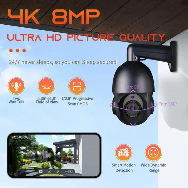 Alt view image 2 of 7 - POE 36X ZOOM HD 8MP Outdoor PTZ IP Speed Dome Camera Waterproof IR80m 2Way Audio