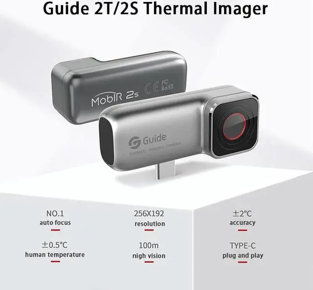 Alt view image 4 of 7 - Guide Mobir 2S Thermal Imaging Camera 100M Night Vision IR 256x192 Pixels Infrared Thermal Imager for Android Phone Type C