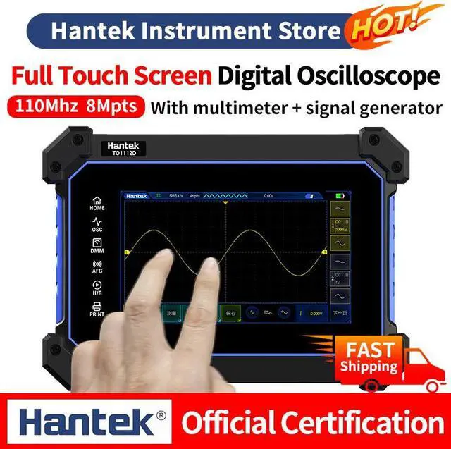 Alt view image 2 of 7 - Hantek Handheld Touch Screen Digital Oscilloscope TO1112  portable 110Mhz 2-channels + Multimeter +Signal Generator