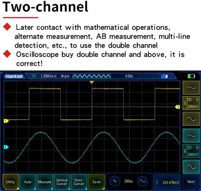 Alt view image 3 of 7 - Hantek Handheld Touch Screen Digital Oscilloscope TO1112  portable 110Mhz 2-channels + Multimeter +Signal Generator