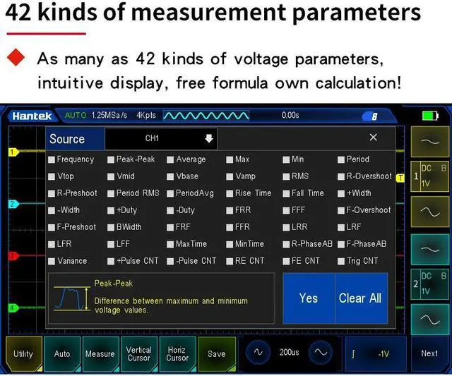 Alt view image 4 of 7 - Hantek Handheld Touch Screen Digital Oscilloscope TO1112  portable 110Mhz 2-channels + Multimeter +Signal Generator