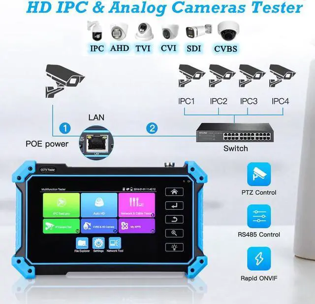 Alt view image 4 of 7 - 5.4" IPC-5200 Plus CCTV Tester IP Tester 4K Monitor Testers HDMI VGA CCTV for IPC POE AHD CVI TVI SDI Cable Testing