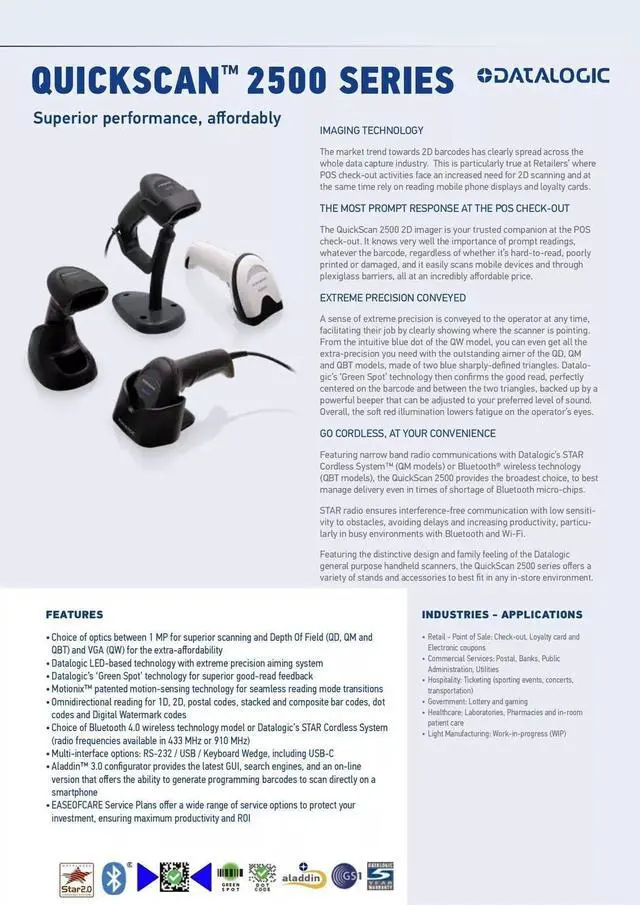 Alt view image 5 of 6 - Datalogic QD2590-BKK1 Corded Handheld Barcode Scanner 2D Imager with USB Cable