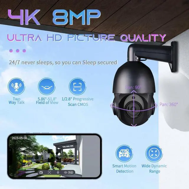 Alt view image 2 of 7 - Compatible 8MP 36X Zoom 2 Way Audio PTZ Speed Dome Security IP Camera