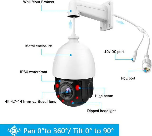 Alt view image 7 of 7 - Compatible 8MP 36X Zoom 2 Way Audio PTZ Speed Dome Security IP Camera