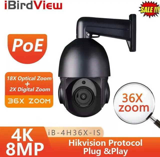 Main image of iBirdView  Protocol 8MP 36x Zoom 2-way Audio IP66 POE IP PTZ Camera Black