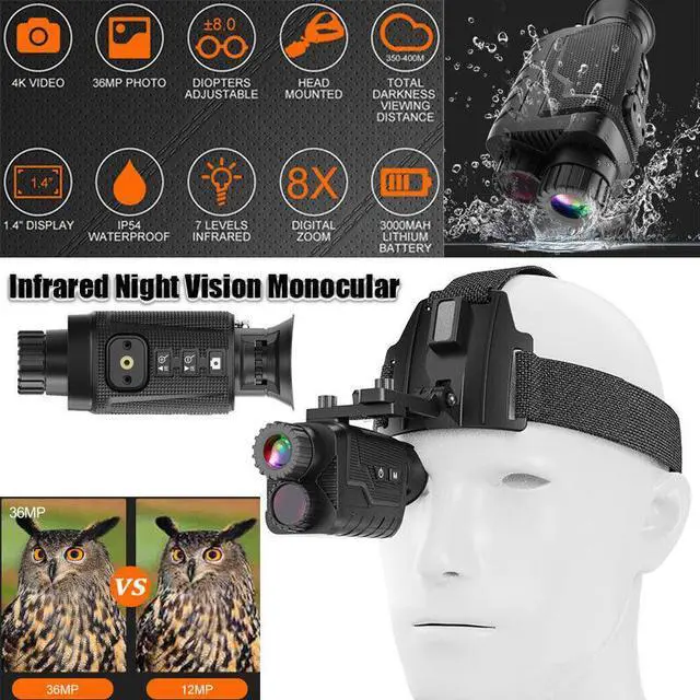 Alt view image 6 of 6 - NV8260 36MP 400M Head Mounted Night Vision Infrared Monocular Starlight Sensor