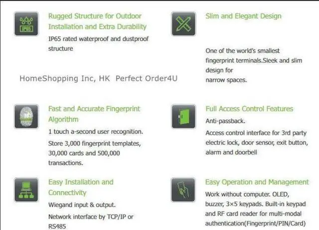 Alt view image 7 of 7 - ZKTeco TF1700 RFID USB/TCP/IP Waterproof Fingerprint ID Door Access Card Reader