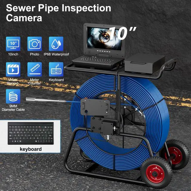 Main image of 10" 1080P AHD Camera Screen Sewer Drain Pipe HD IPS monitor, resolution: 1024*600  With video, audio, photo, meter, clock, keyboard input. (160m/524ft)