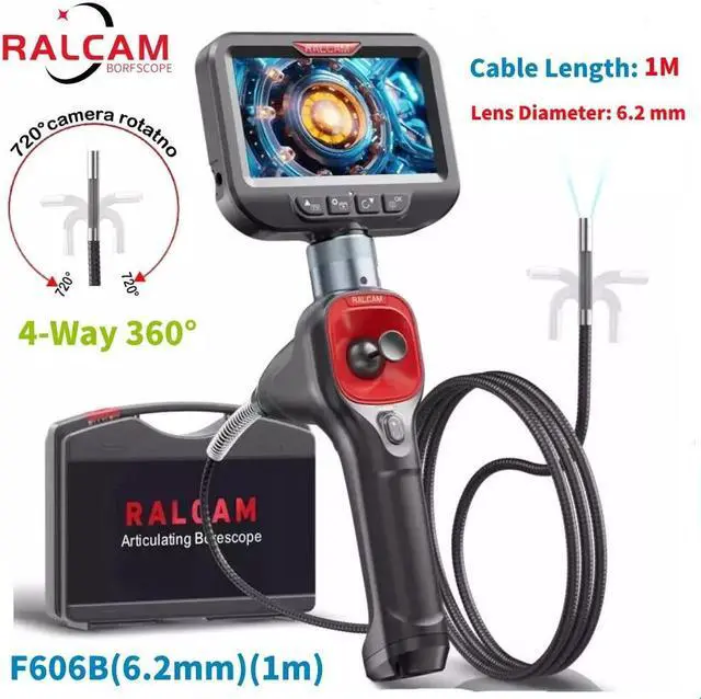 Main image of Ralcam 4-Way 360° Articulating Borescope Industrial Endoscope Inspection Camera