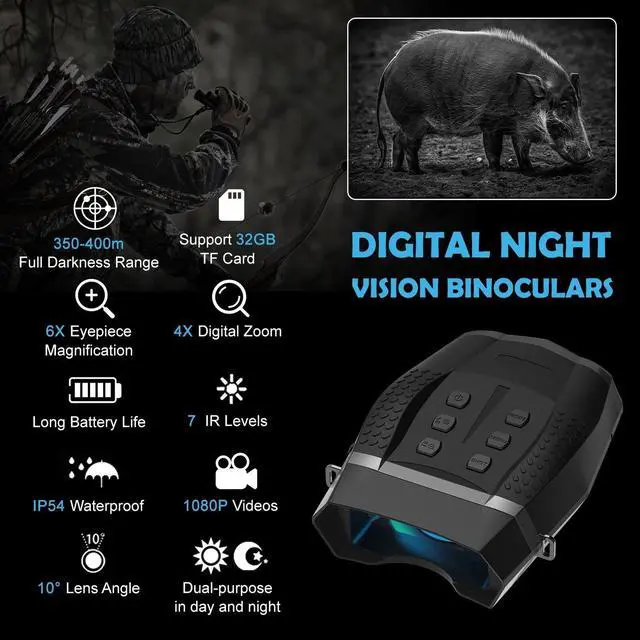 Alt view image 2 of 7 - 3D 8X Night Vision Goggles Head Mounted Binoculars Infrared Outdoor for Hunting