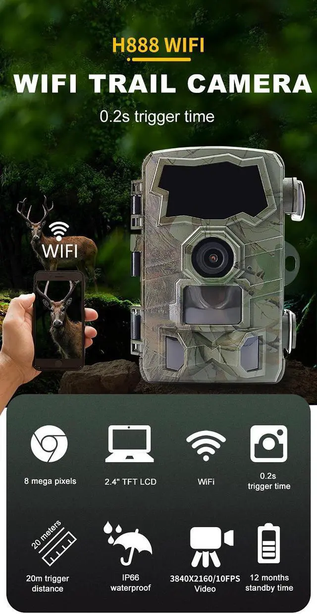 Alt view image 4 of 7 - H888 WIFI Wildlife Trail Camera Night Vision Hunting Motion Activated Waterproof