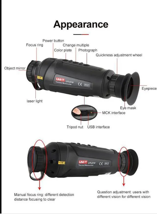 Alt view image 7 of 7 - UNI-T UTx318 Thermal Monocular Telescope 384×288 Pixels Thermal Imager For Hunting Thermographic Camera Night Vision IP67.