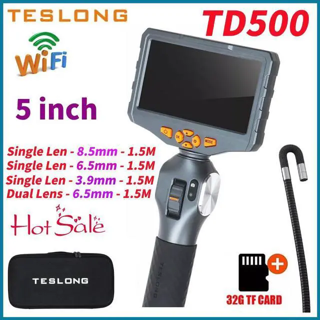 Alt view image 2 of 7 - TESLONG TD500 Industrial Waterproof Borescope Inspection Camera Monitor 5 Inch(Single Len - 3.9mm - 1.5M)