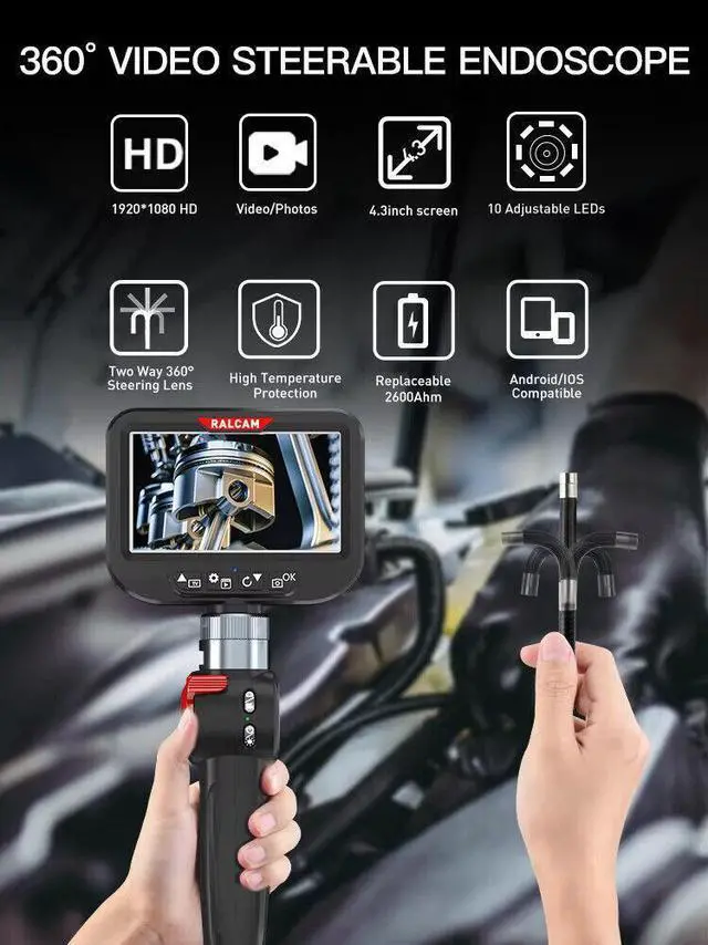 Alt view image 4 of 7 - Ralcam Endoscope Articulating Borescope 2-way 180° Industrial Inspection Camera