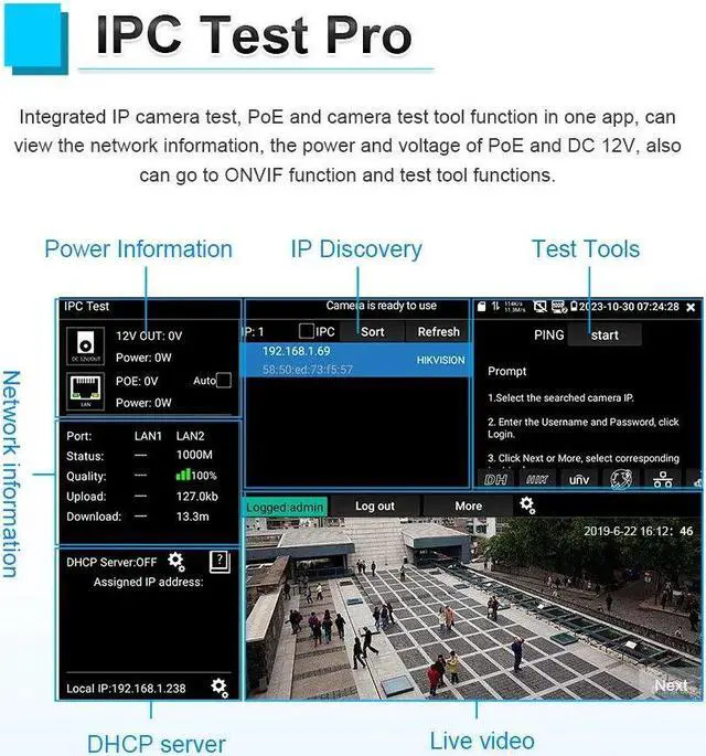 Alt view image 4 of 7 - Camera Tester Support 8MP Camera Tester 90W PoE Power