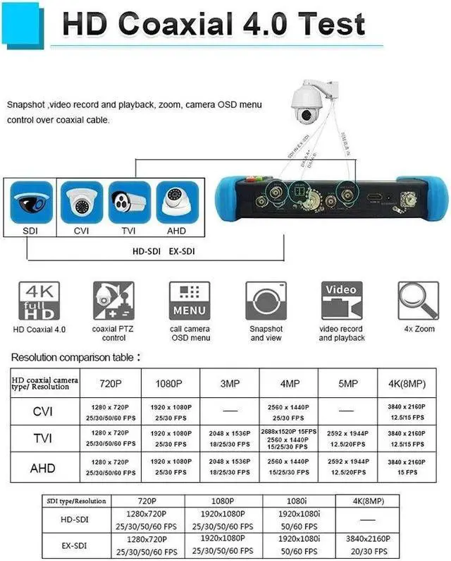 Alt view image 3 of 7 - 7 Inch Touch Screen 5 in 1 Tester Support 8MP H.265 IP Camera 9800CADH Pro