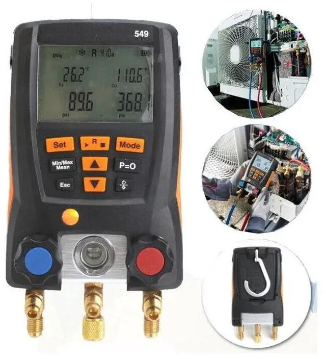 Alt view image 2 of 7 - Testo 549 Digital Manifold Meter 2 Valve System Air Conditioning Pressure Gauge