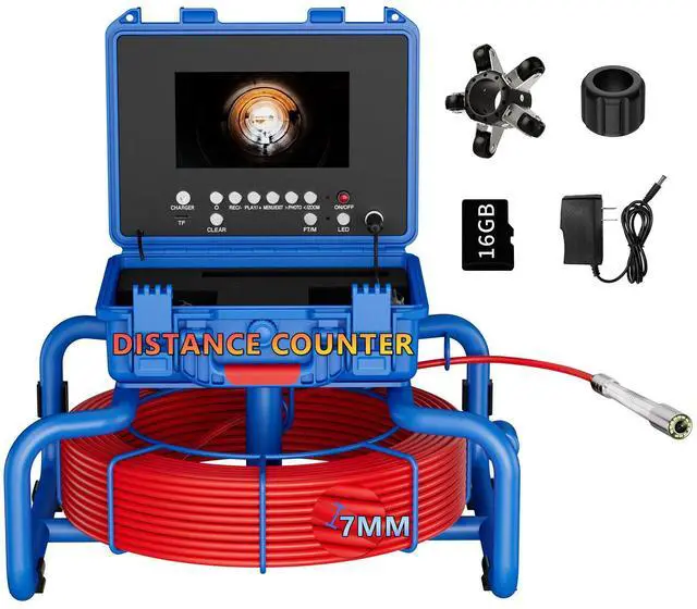 Main image of 7" Sewer Pipe Inspection Video Camera AHD Rec Screen, 23mm Probe, 512Hz, Sapphire Lens, 1080P, 145°, 50m Endo, 4500mAh, 12 LEDs, 16GB, 7mm Cable