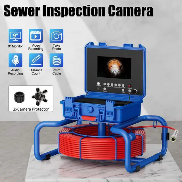 Alt view image 2 of 7 - 7" Sewer Pipe Inspection Camera AHD Recording Screen, 23mm Stainless Probe, 1080P, 145° Lens, 30M Endoscope, 4500mAh Battery, 12 LED Lights, 16GB Card.