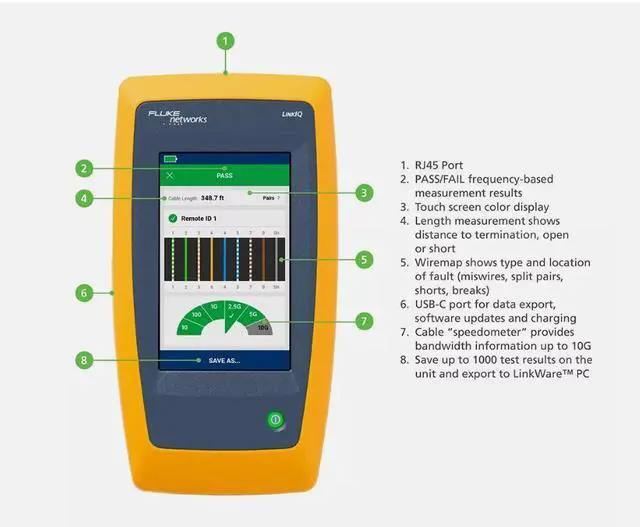 Alt view image 7 of 7 - Fluke Networks LIQ-100-IE LinkIQ Industrial Ethernet Cable+Wi-Fi+Network Tester