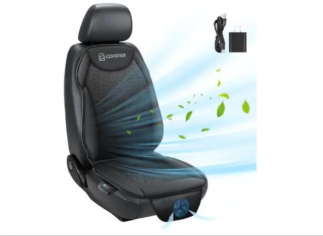 Main image of Funda de asiento de coche de refrigeración para asientos delanteros de automóvil, almohadilla de enfriamiento negra de 12 V, fundas de asiento delantero para autos, camiones, SUV, universal