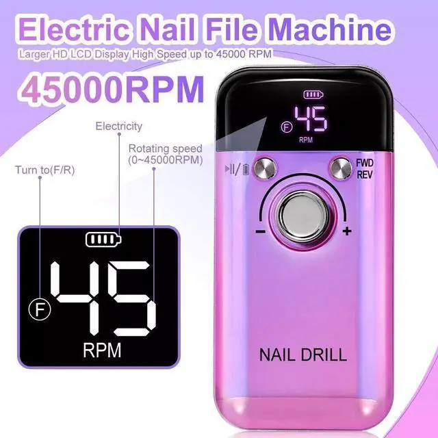 Alt view image 2 of 7 - 3pcs *Professional Electric Nail Drill Machine 45000RPM Portable 2025