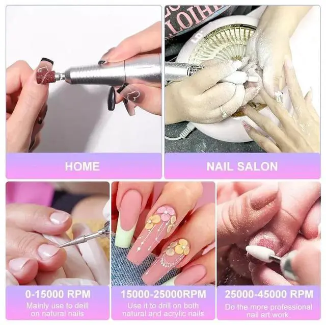 Alt view image 7 of 7 - 3pcs *Professional Electric Nail Drill Machine 45000RPM Portable 2025