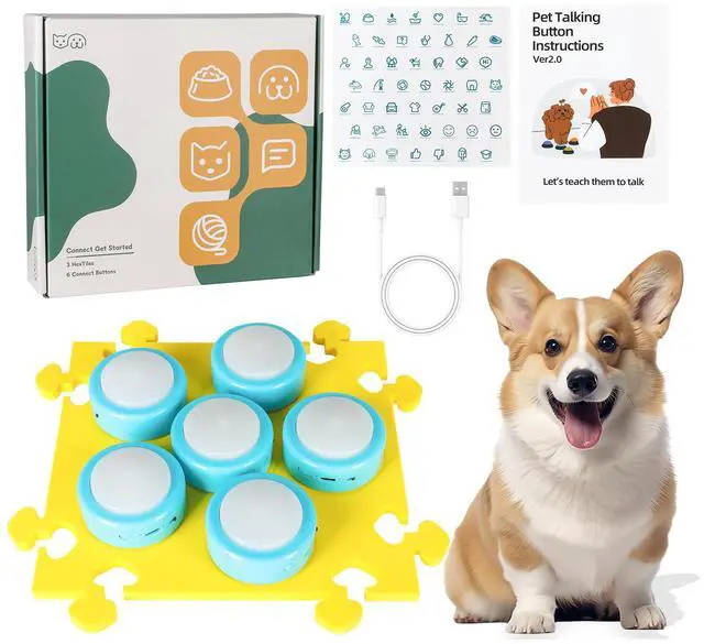 Main image of KIMPOK Rechargeable Dog Training Buttons, 6 Pcs Recordable Voice Buttons for Pets, 24s Recording Time, Communication Buttons for Dogs & Cats, Fun Gift...