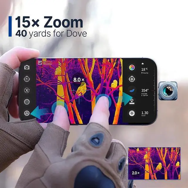 Alt view image 3 of 7 - 984 Yards X2 Thermal Monocular for Hunting Night Vision Binocular 50Hz 15x Zoom iOS kit+Rangefinder