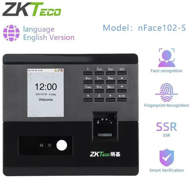 Main image of ZKTeco nFace102 Fingerprint Facial Recognition Time Attendance Control System